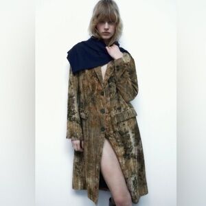 Zara Tie Dye Velvet Long Midi Coat